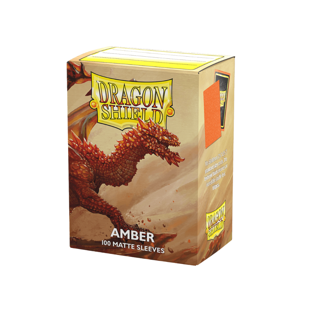 Dragon Shield Amber Matte Sleeves – 100 standard size sleeves pack front