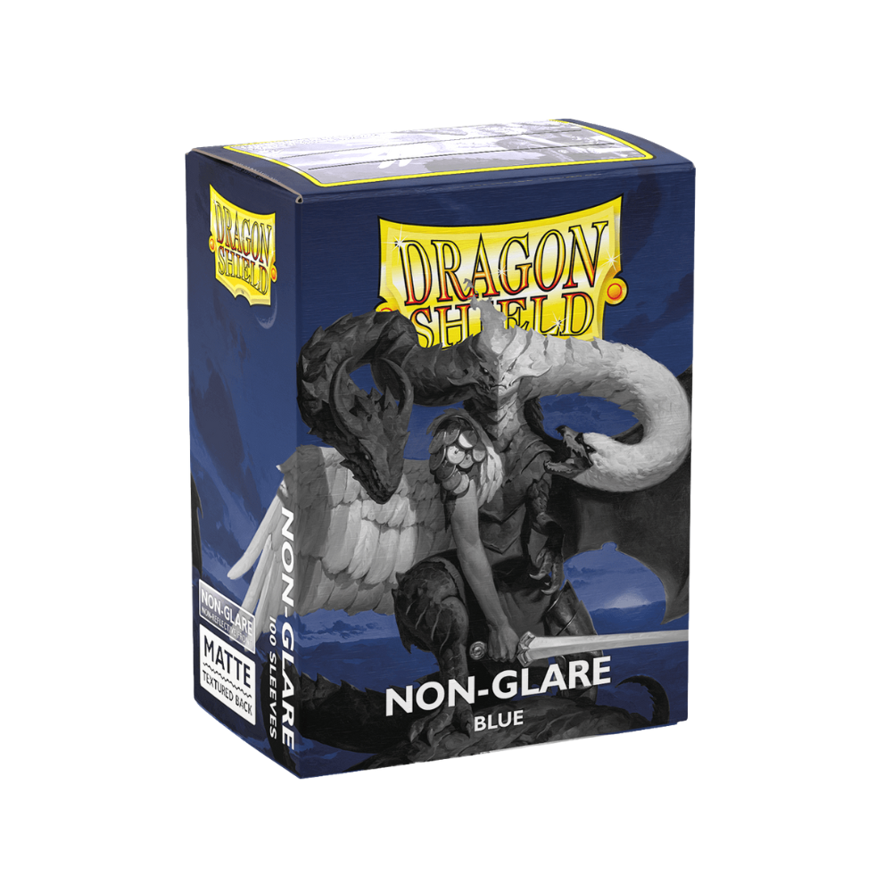 Dragon Shield Matte Non-Glare Blue Sleeves box front – 100 standard size sleeves
