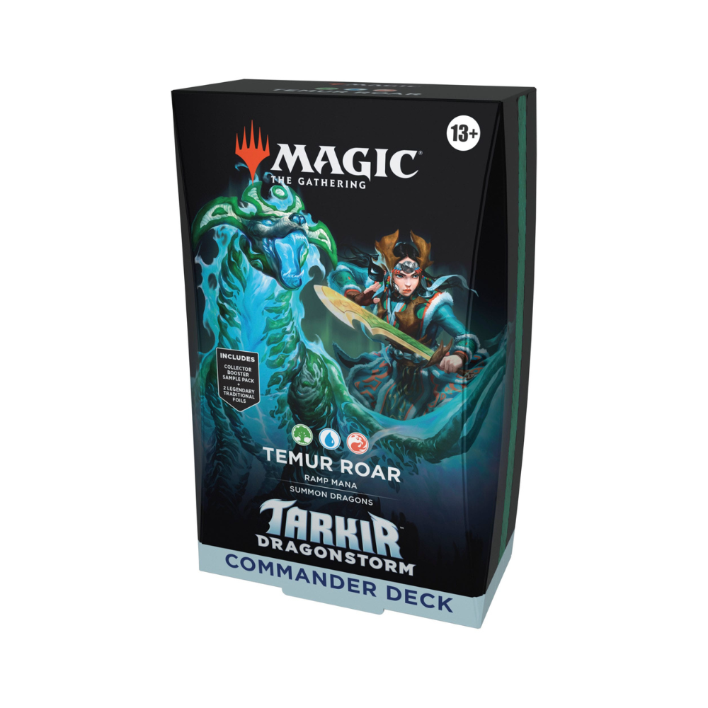 Magic: The Gathering Tarkir: Dragonstorm Commander Deck – Temur Roar box front with dragon-themed artwork