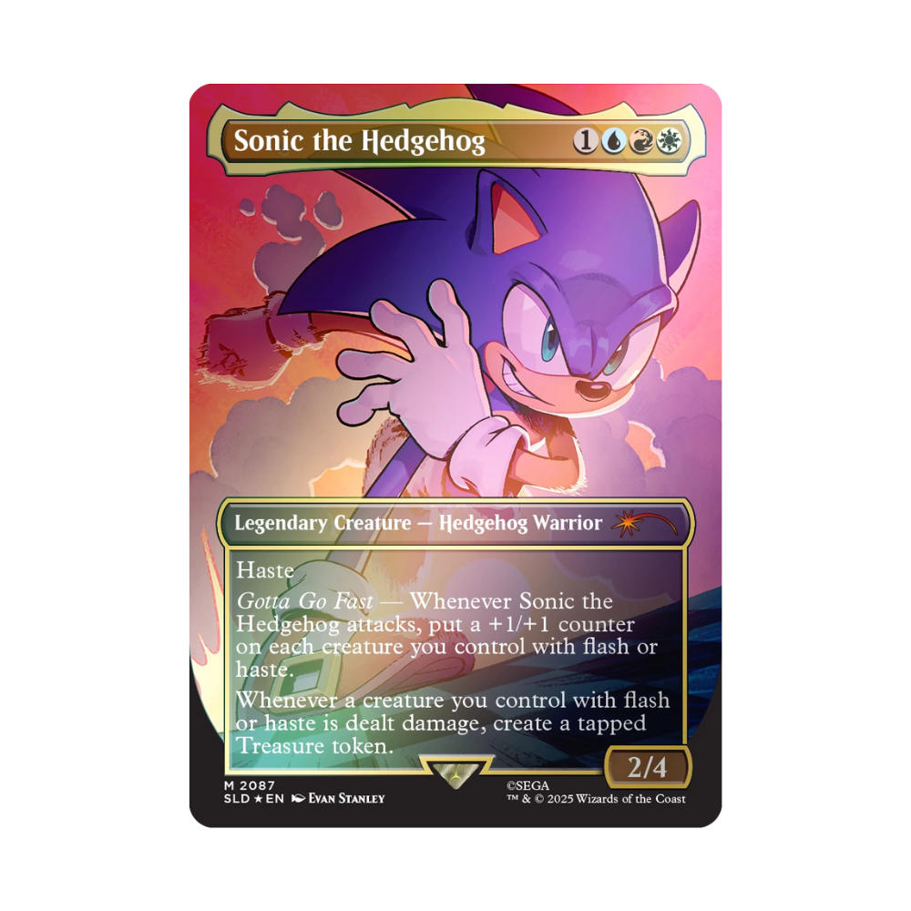 Magic: The Gathering Sonic the Hedgehog Secret Lair foil card – Legendary Creature with Haste and Treasure token ability