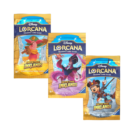Lorcana Set 3 booster display with Piglet, Jafar, and Minnie Mouse.